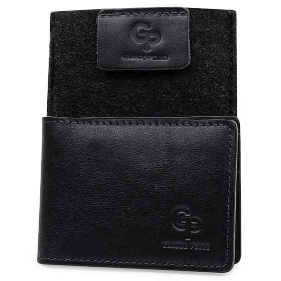 Кожаный мужской зажим для денег GRANDE PELLE 11544 Синий Киев