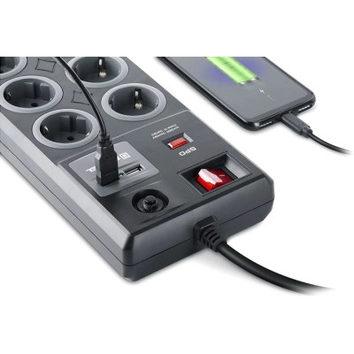 Сетевой фильтр питания REAL-EL RS-8F USB CHARGE 3m, black (EL122300004) Винница - изображение 7