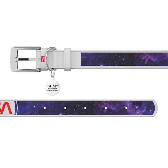 Нашийник для собак шкіряний WAUDOG Design з QR паспортом, малюнок "NASA21", XS, Ш 12 мм, Д 20-2 Коломия