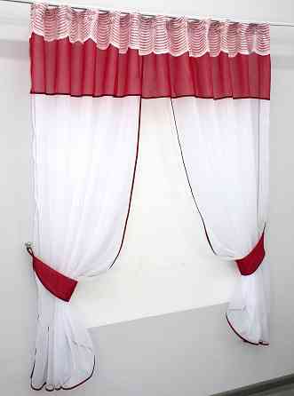 Кухонные шторы (280х170см) с ламбрекеном, на карниз 1-1,5м цвет красный с белым 00к 59-618 Киев