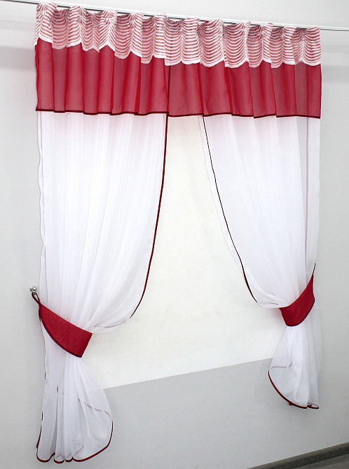 Кухонные шторы (280х170см) с ламбрекеном, на карниз 1-1,5м цвет красный с белым 00к 59-618 Киев - изображение 2