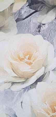 Обои виниловые на флизелине Sintra Adria метровые цветы розы крупные желтые зеленые на сером Киев