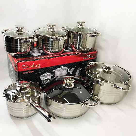 Хороший набір каструль UNIQUE UN-5036 12 шт, Каструлі посуд для електричних плит, Каструлі з кришками WJ-80 Івано-Франківськ