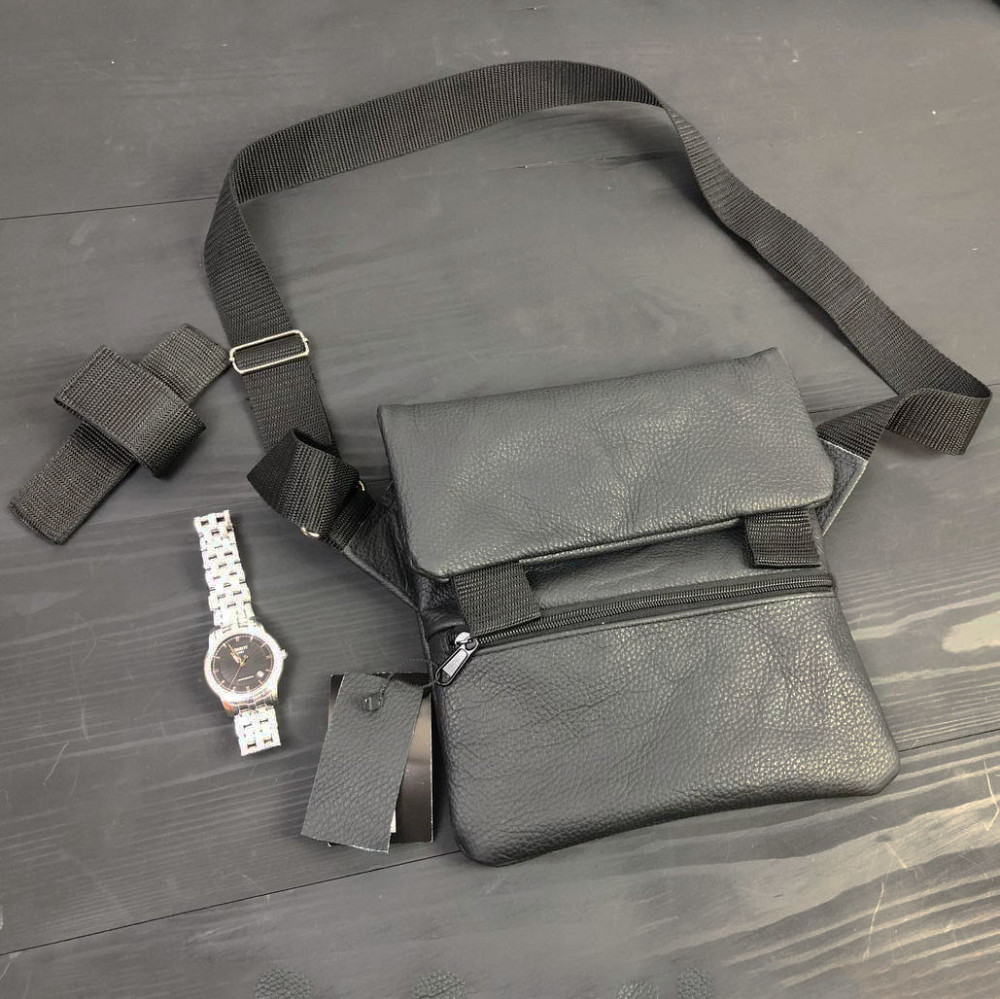 Сумка для прихованого носіння зброї з натуральної шкіри з кобурою, тактична барсетка месенджер через плече Київ - фото 10