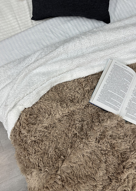 Плед-покривало 200х230 см (+-10см) Травка на овчині колір какао з білим (87-216) Київ - фото 6