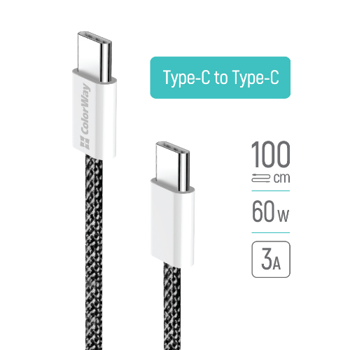 Кабель USB PD Type-C/Type-C ColorWay CW-CBPDCC061-BK 3,0A 60W 1м чорний Житомир
