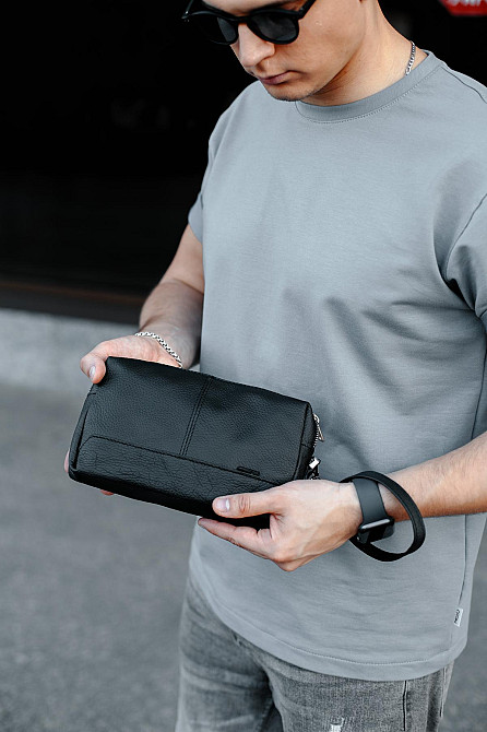 Кожаная барсетка, клатч из натуральной зернистой кожи SKILL Bronx (Черный) Сумы - изображение 1