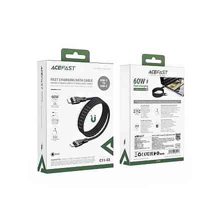 Кабель Type-C ACEFAST C11-03 3A, 60W, 1.2m, nylon + PVC, zinc connectors, Black 6974316280217 Одеса