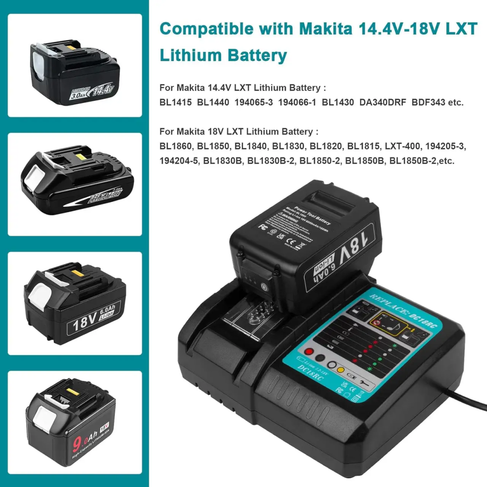 Зарядний пристрій DC18RC 14.4–18V для Makita LXT BL1850 BL1840 BL1830 швидка зарядка 3A Київ - фото 3