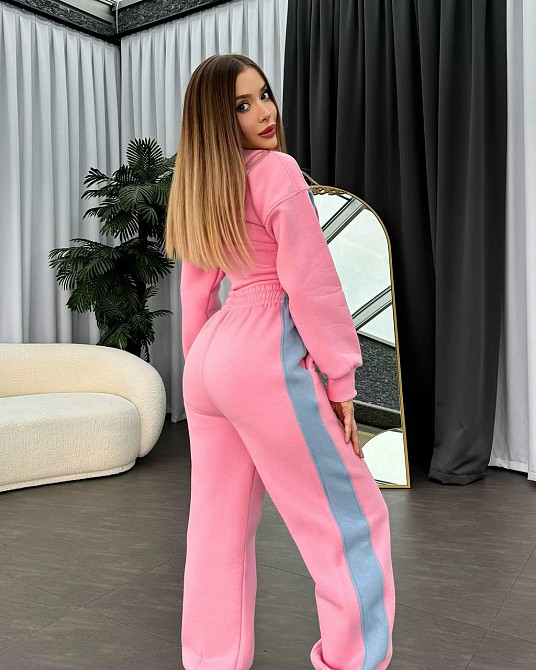 Женский стильный костюм двойка в спортивном стиле трехнить на флисе Розовый, 46/48 Одесса - изображение 3