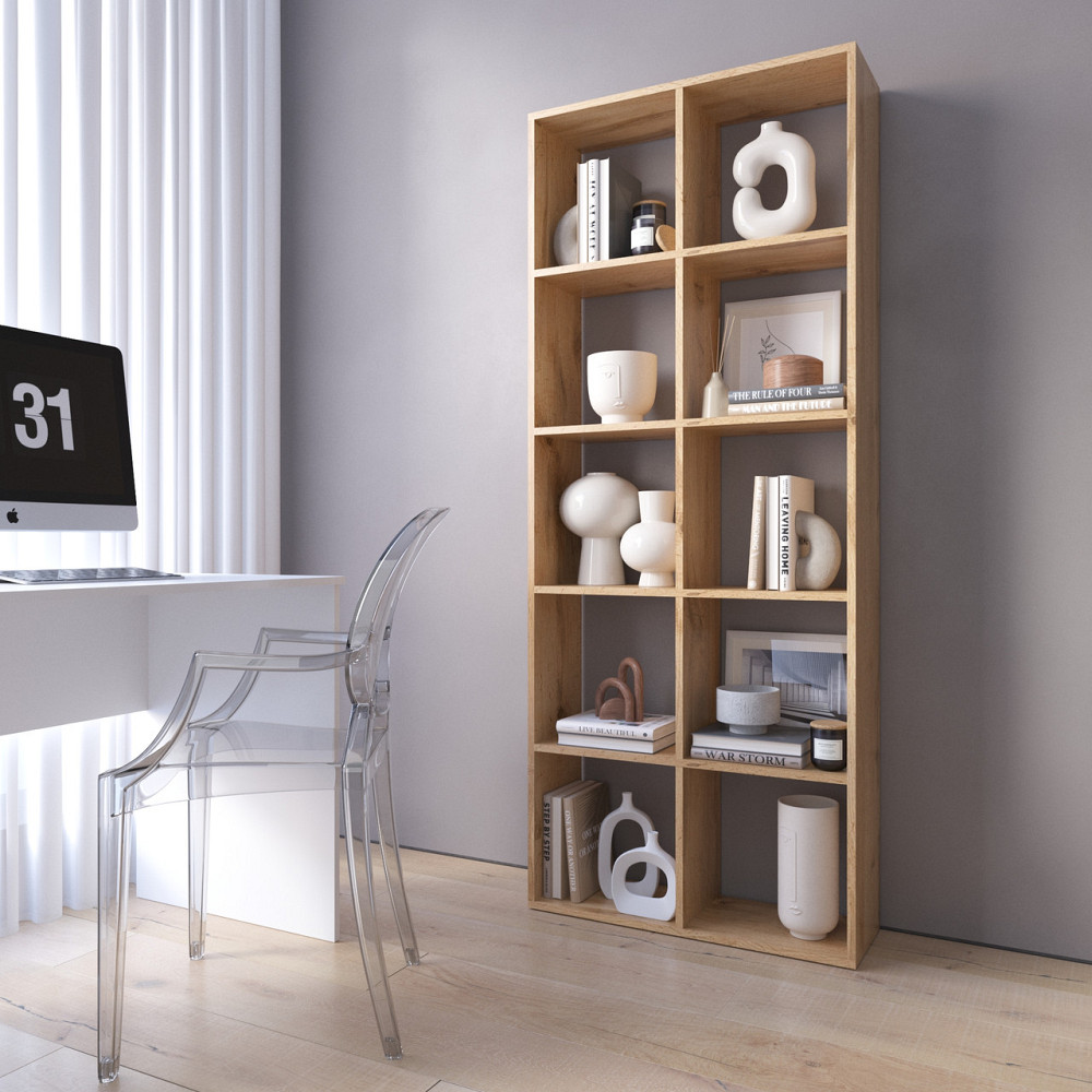 Стеллаж VAYS M-1 Дуб Аппалачи, книжная полка на 10 ячеек, ЛДСП, 72×29×178 см - для дома, офиса, детской или гостиной Львов - изображение 1