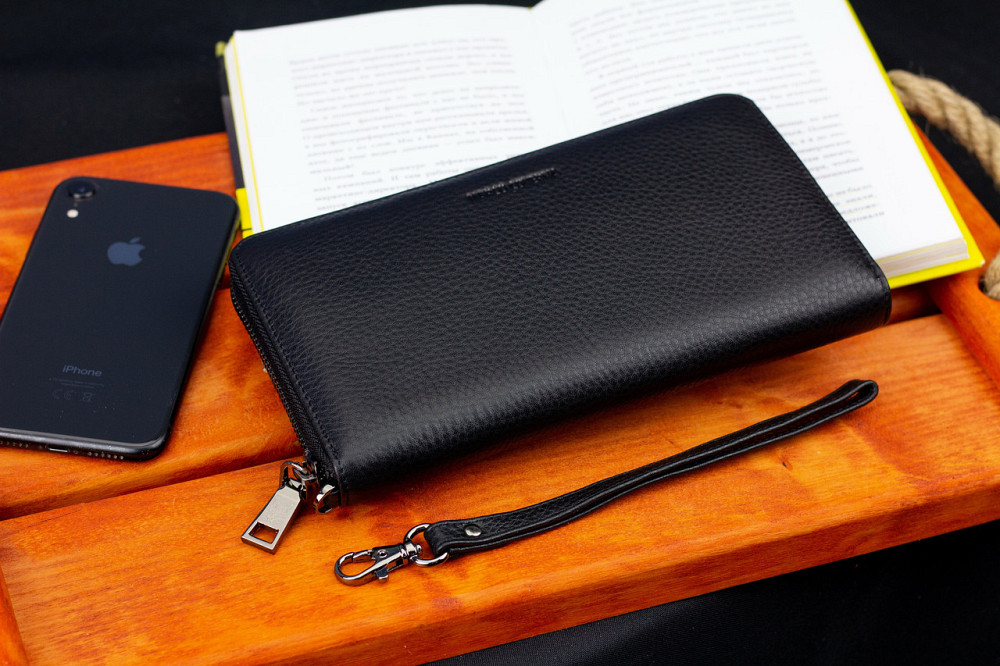 Чорний шкіряний гаманець-клатч з блоком для карток Київ - фото 8