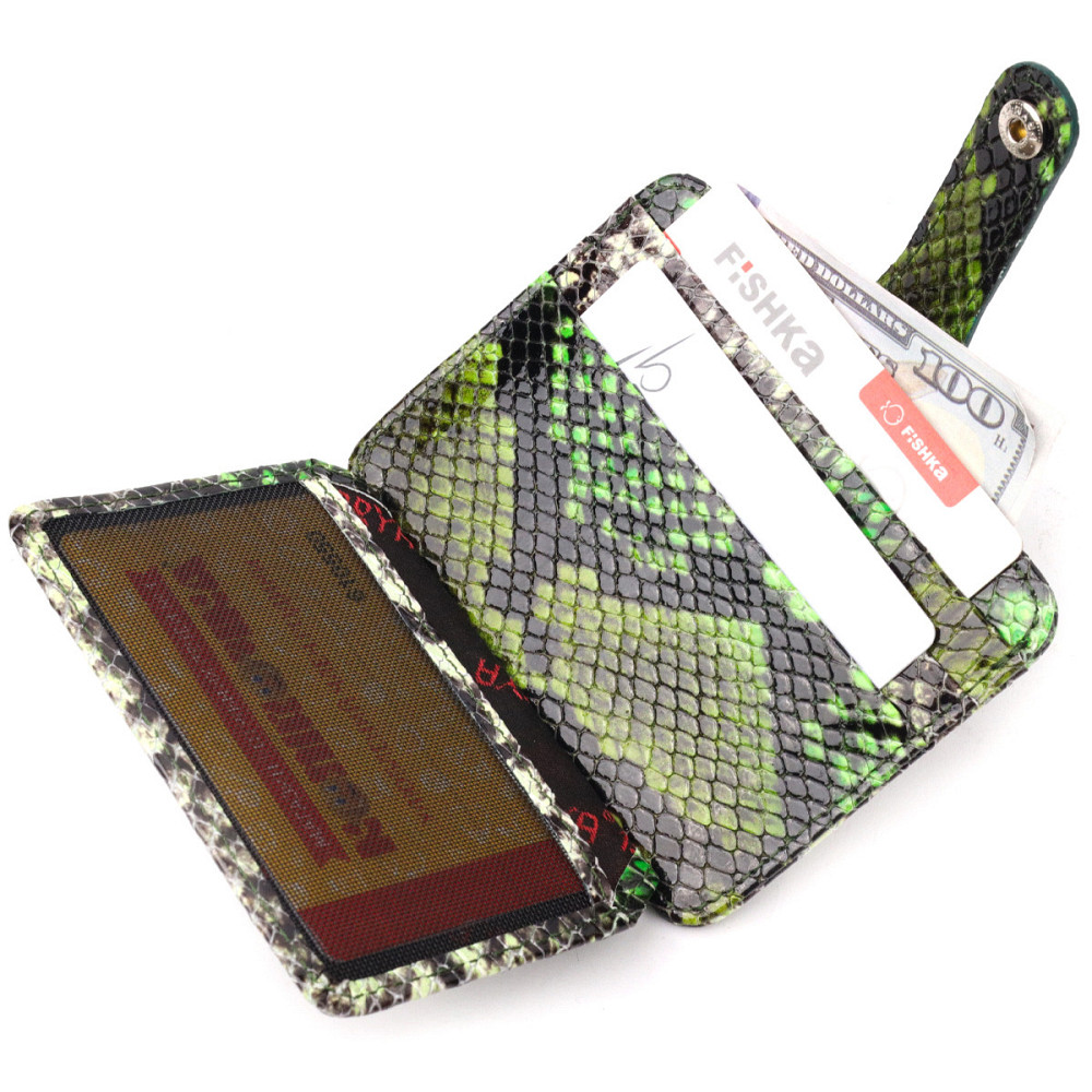 Візитниця із натуральної фактурної шкіри під змію KARYA 20966 Зелений Київ - фото 7