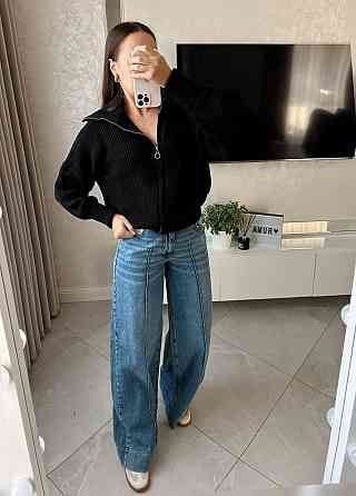 Жіноча базова оверсайз кофта з блискавкою машинне в'язання Чорний Одеса