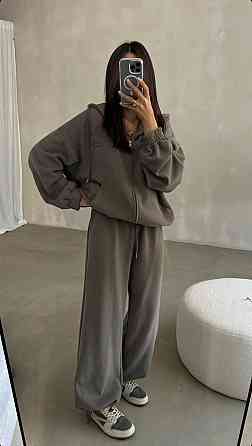 Женский теплый костюм двойка: кофта и штаны свободного кроя трехнитка на флисе Оливка, 42/44 Одесса