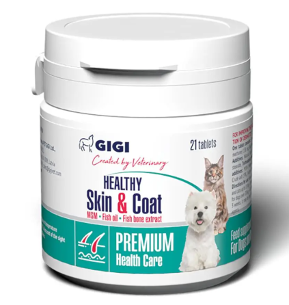 Витамины GIGI HEALTHY Skin & Coat для лечения дерматитов и улучшения состояния шерсти кошек и собак №21 табл. Винница