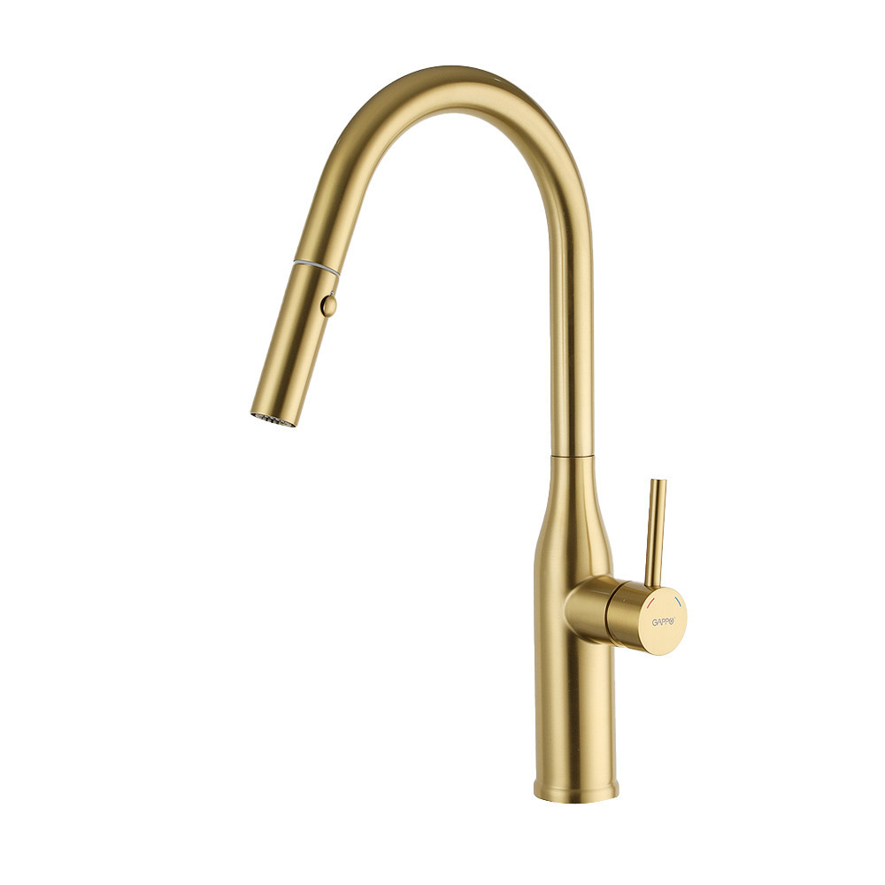 Змішувач для кухні GAPPO G4398-43 з висувним виливом, золото сатин Київ - фото 1