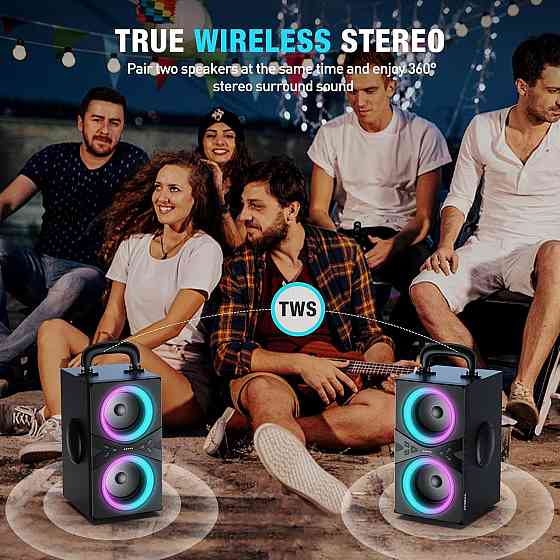TPBEAT Bluetooth колонка, 80 Вт, мощный бас, LED, 100 дБ, стереозвук, 18 часов, TWS, для вечеринок и Киев