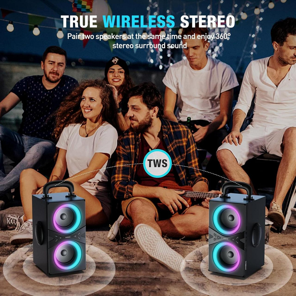 TPBEAT Bluetooth колонка, 80 Вт, потужний бас, LED-підсвічування, 100 дБ, стереозвук, 18 годин роботи, TWS для вечірок та кемпінгу Київ - фото 6