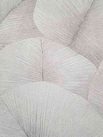 Обои виниловые на флизелине Marburg Kumano 1.06х10 листья серо бежевые с серебристым 3д лофт 34559 Киев