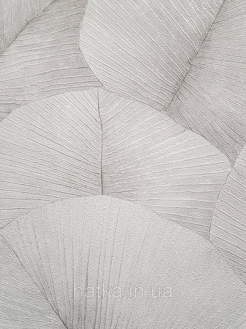 Шпалери вінілові на флізеліні Marburg Kumano 1.06х10 листя сіро-бежеві зі сріблястим 3д лофт 34559 Київ - фото 1