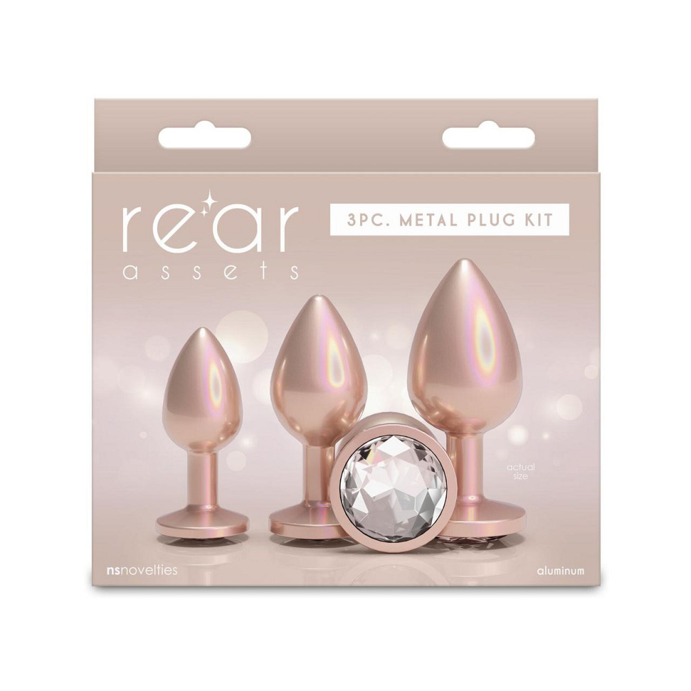 Набор анальных пробок NS Novelties Rear Assets - Trainer Kit - Iridescent Champagne - Clear Gem Sex Aura Киев - изображение 3