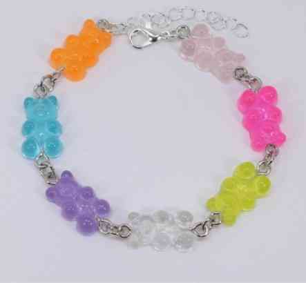 Браслет з ведмедиками на ногу різнобарвний - довжина 18см + 4см, регулюється, смола, цинковий сплав Київ