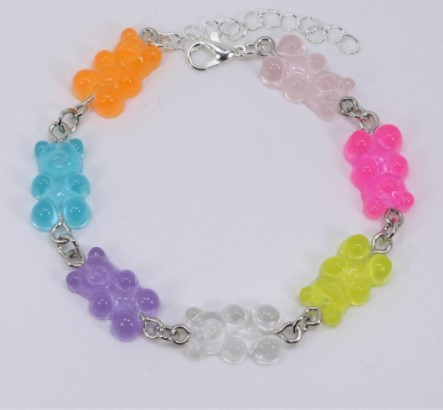 Браслет з ведмедиками на ногу різнобарвний - довжина 18см + 4см, регулюється, смола, цинковий сплав Київ - фото 2