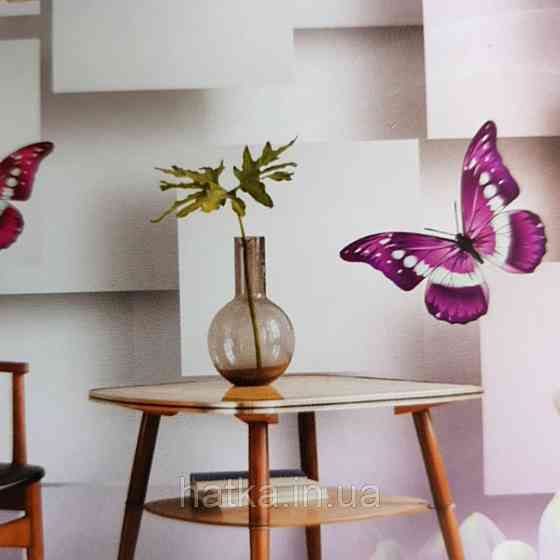 Шпалери вінілові на флізелін квіти метелики геометрія 3д рожеві, бузкові білі Київ
