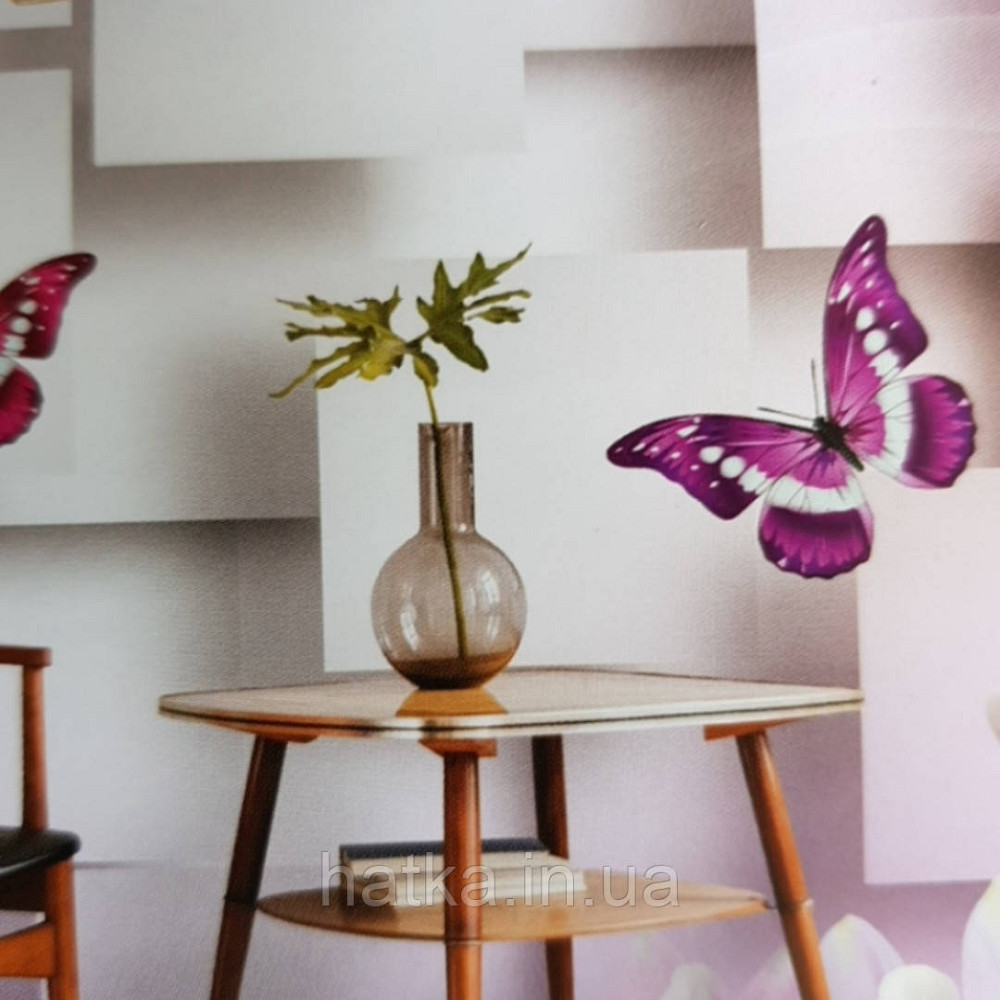 Шпалери вінілові на флізелін квіти метелики геометрія 3д рожеві, бузкові білі Київ - фото 1