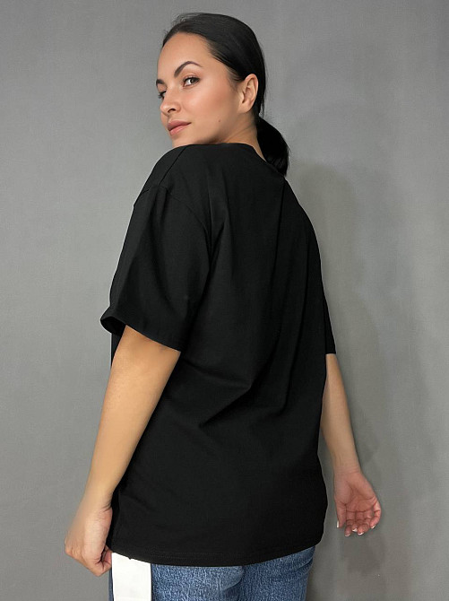 Футболка женская A-N 25037 оверсайз удлиненная свободный крой вырез сердце впереди one size, черный, one size Киев - изображение 4