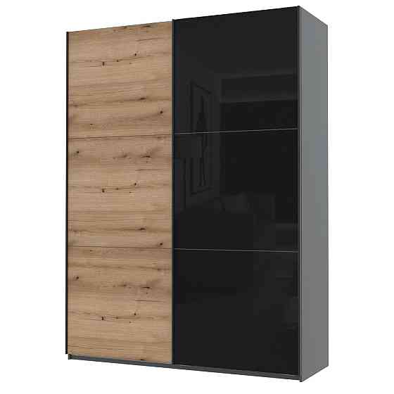 Шафа-купе двохдверна Doros G-Caiser 180х60х240 см Графіт/Дуб евок/1 Чорне скло (DRS-011228) Дніпро