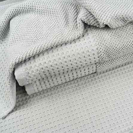 Комплект махрових рушників Вафельний Бордюр 2шт GM Textile 50х90см, 70х140см 500г/м2 (Попелястий) Суми