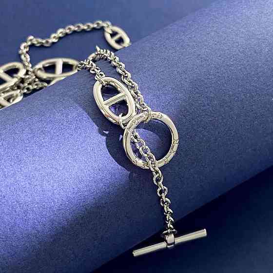 Hermes подвеска длинная цепь напыление серебро 925 / цепочка длинная с логотипом Эрмес позолота, Одесса