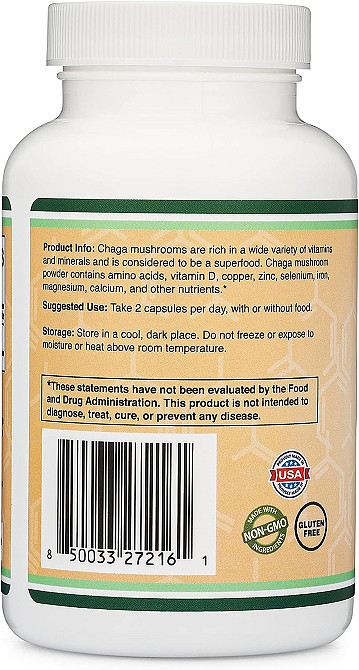 Чага Double Wood Supplements Chaga Mushroom 1000 mg 120 capsules Луцьк - фото 3