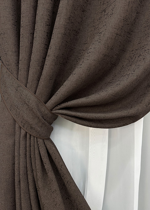 Комплект готовых штор VR-Textil Лен № 1750ш Венге 150х270 см 2 шт (33-0643) Киев - изображение 5