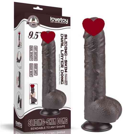 Фалоімітатор - Sliding-Skin Dual Layer Dong 9.5" Black Sex Aura Київ