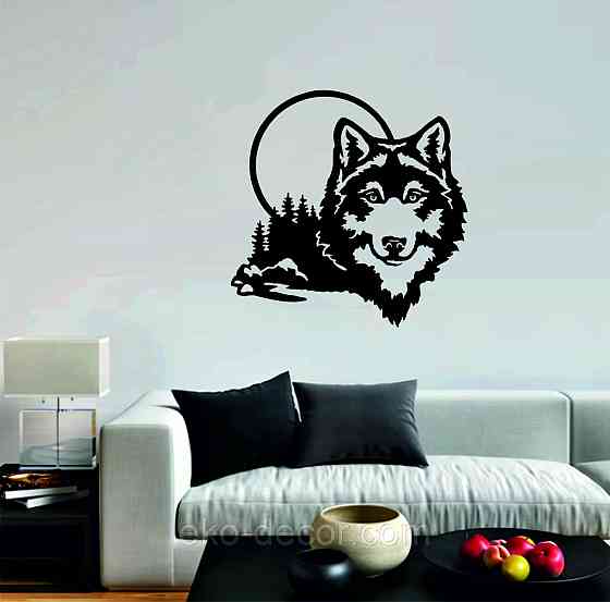 Декоративне настінне Панно «Вовк», Декор на стіну 70*70 см, Чорний Київ