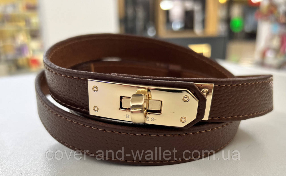 Стильный тонкий женский ремень в коричневом цвете в стиле Hermes 20 мм Puos Киев - изображение 10