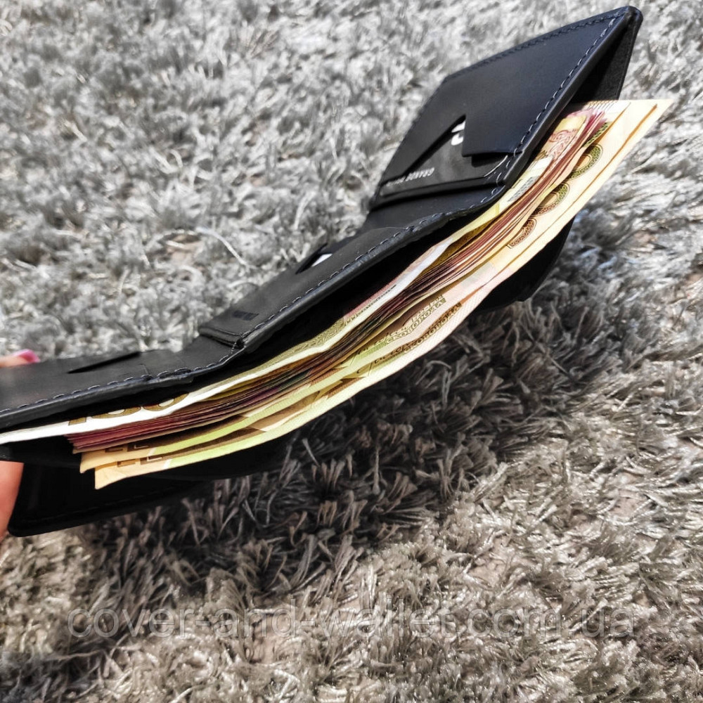 Маленький шкіряний гаманець чорного кольору на магнітах Grande Pelle Київ - фото 8