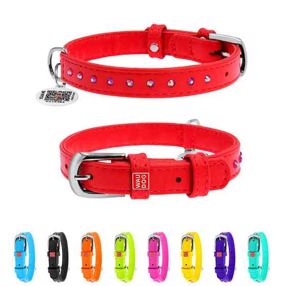 Нашийник для собак шкіряний WAUDOG Glamour з QR паспортом, з клейовими стразами, Ш 12 мм, Дов 2 Коломыя