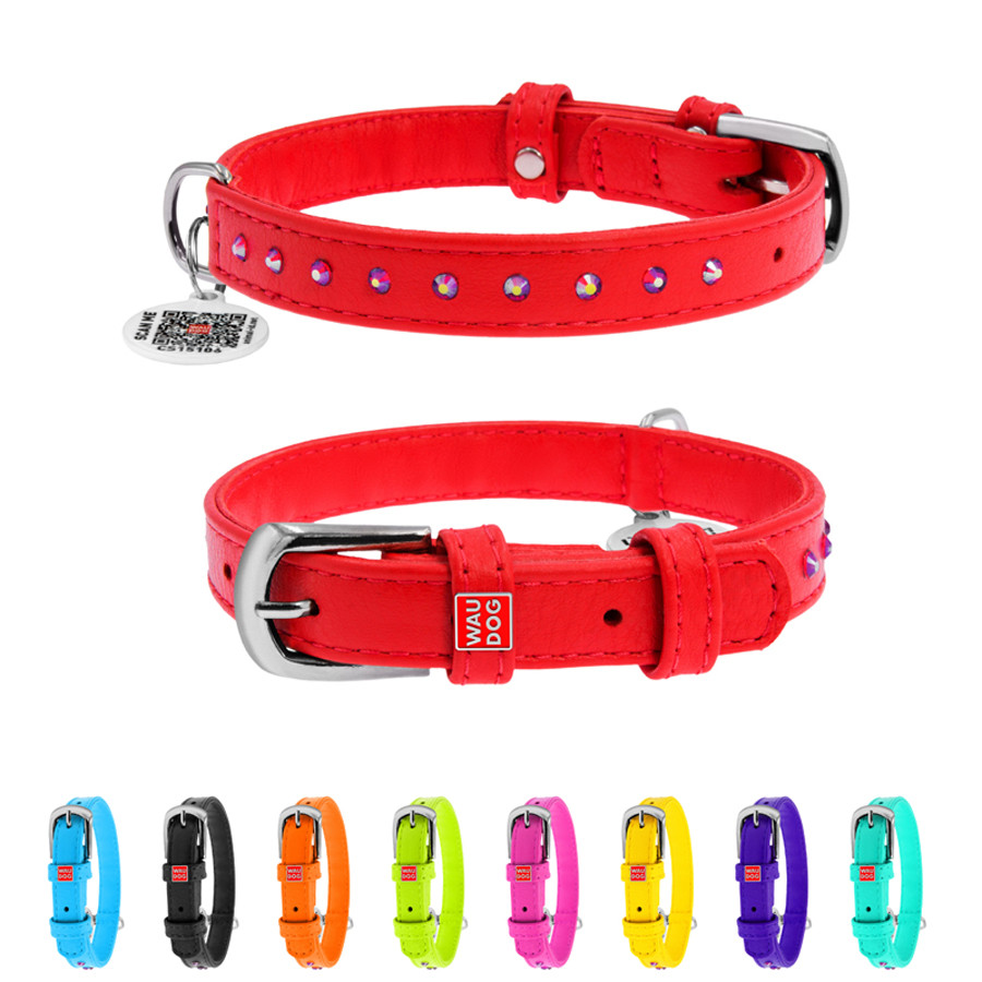 Нашийник для собак шкіряний WAUDOG Glamour з QR паспортом, з клейовими стразами, Ш 12 мм, Дов 2 Коломыя - изображение 1