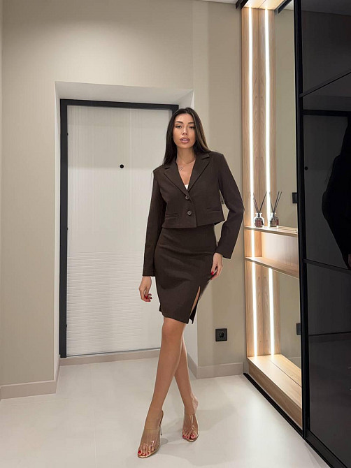 Женский стильный деловой костюм двойка кашемир-стрейч Шоколад, 42/44 Одесса - изображение 2