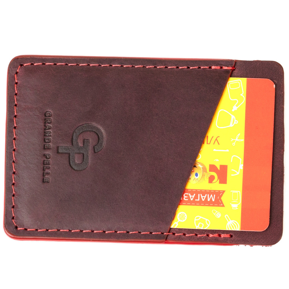 Вінтажний шкіряний картхолдер Бордовий (GRANDE PELLE) Київ - фото 9