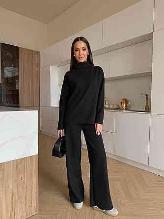 Женский базовый костюм двойка: свитер и брюки турецкая вязка Черный, 48/52 Одесса