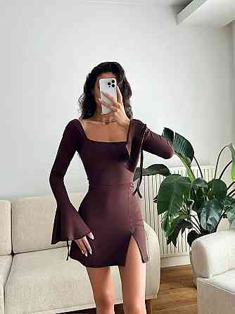 Жіноче обтисле базове плаття з квадратним вирізом мікродайвінг Коричневий, 42/44 Одеса