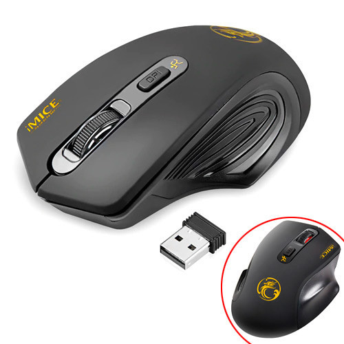 Беспроводная игровая мышь iMice G-1800, тихая работа, 2000DPI, чёрная, USB адаптер Киев - изображение 1