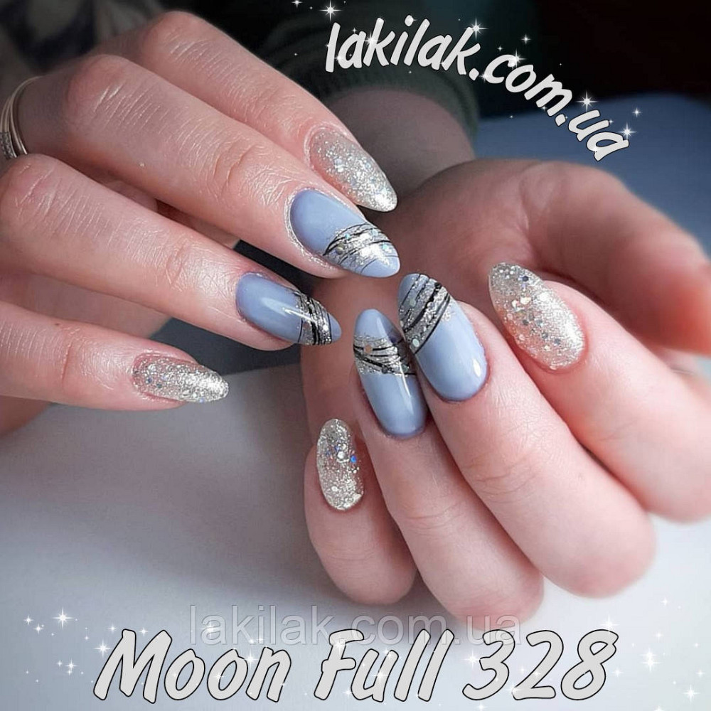 Гель-лак Moon Full №328 сріблясто-золотий з різнокольоровим глітером 8мл Херсон - фото 1