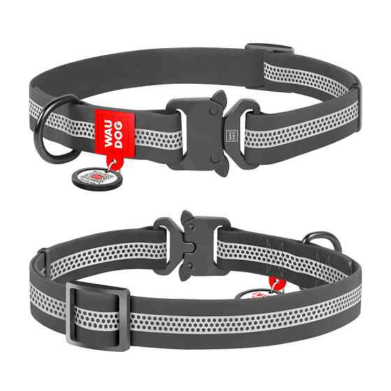 Нашийник для собак водостійкий WAUDOG Waterproof QR-паспортом, світловідбиваючий, металева пряж Коломыя