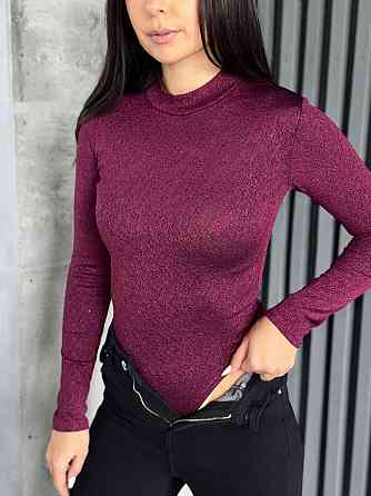 Жіночий стильний сяйний боді фукра з блискітками Бордовий, 46/48 Одеса